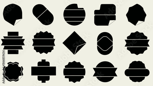 Set of Black Blank Badges and Labels, Vector Shapes for Design