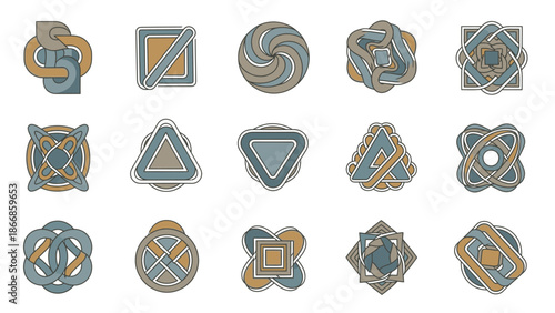 Abstract Geometric Shapes, Celtic Knots, Interlocking Figures, Vector Art, Design Elements