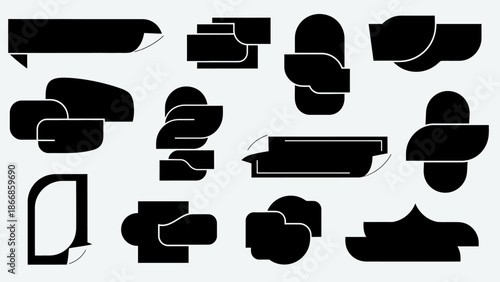 Abstract Black Shapes, Speech Bubbles, Geometric Forms, Modern Design Elements