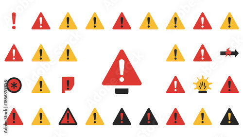 Collection of Warning Signs and Symbols, Alert Icons, Danger Notification, Attention Graphics