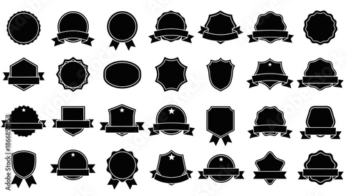 Collection of Black Blank Badges and Ribbons for Design - Vector Set