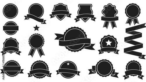 Award Ribbons and Badges Collection: Vintage Seals, Shields, and Banners - Black Icons