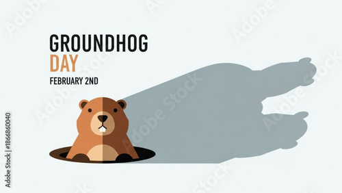 A vector graphic illustration of a groundhog emerging from a hole on Groundhog Day, February 2nd.