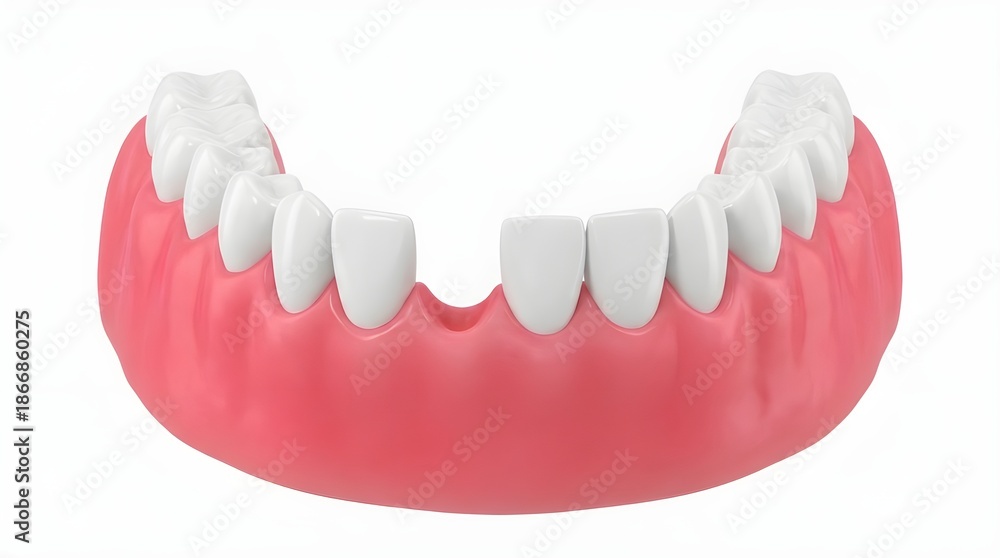 Fototapeta premium Lower Jaw Dental Arch with Missing Tooth Gap - 3D Illustration of Oral Anatomy for Prosthetics, Health Care and Medical Education