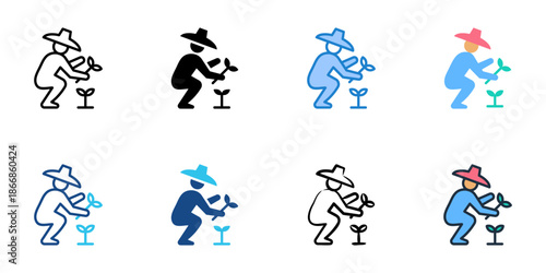 Farmer icons set multiple style collection. Editable stroke 

