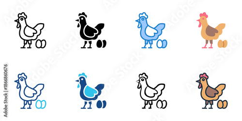 Poultry icons set multiple style collection. Editable stroke 
