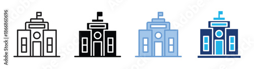 Institution icon set multiple style collection