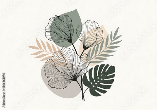 Subtle Floral Illustration with Botanical Accents on Textured Background