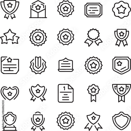 Collection of black and white icons representing awards and achievements