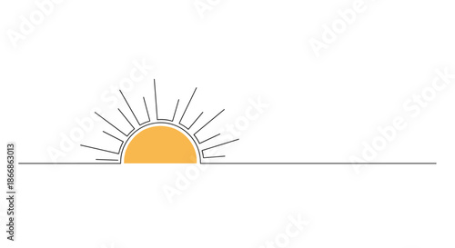 A minimalist one line drawing of a semi-circle sun rising or setting on the horizon, creating a simple, modern logo.