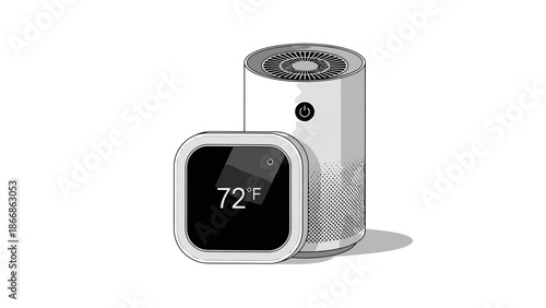 Modern Air Purifier and Smart Thermostat for Home Climate Control