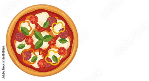 Delicious Pepperoni Pizza With Fresh Basil, Tomatoes, and Mozzarella on a Golden Crust