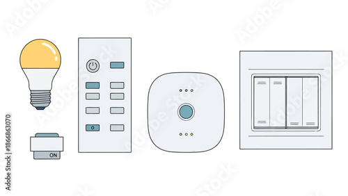 Smart Home Technology Icons Light Bulb Remote Hub and Switch Collection