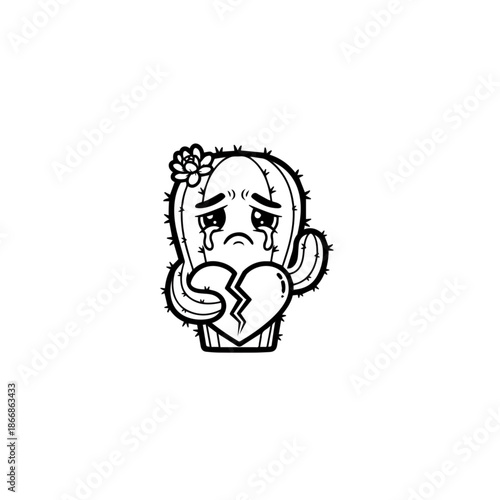 Sad cactus with broken heart