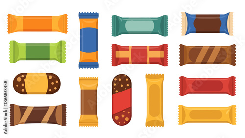 Assortment of Packaged Food Bars Flat Design