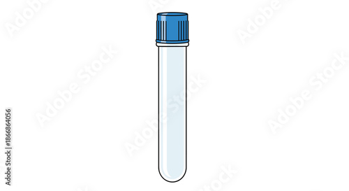 Simple vector illustration of a single empty glass medical test tube with a blue screw cap, isolated on a plain white background.