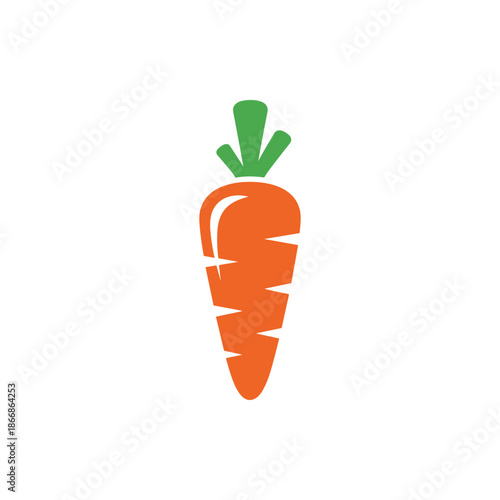 Minimalist and vibrant orange carrot vector icon with green top, symbolizing healthy eating, fresh produce, organic ingredients, and natural food concepts for web, app, and logo design