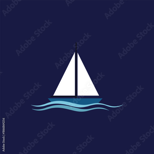 Sailing boat on water with waves, a simple yet elegant graphic representation for nautical themes and seafaring adventures