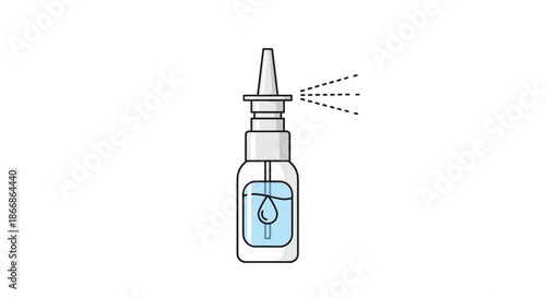 Vector icon of a nasal spray bottle with blue liquid, illustrating a medical treatment for allergies, colds, or sinus congestion.