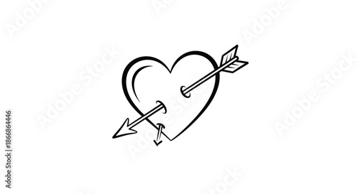 Simple hand-drawn doodle of a heart pierced by Cupid's arrow, a classic symbol of falling in love, romance, and Valentine's Day.