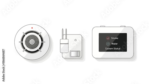 Modern Home Safety Devices Smoke Detector Sensor and Smart Hub Display