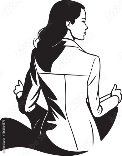 Femme en tailleur assis vue de dos - ligne silhouette