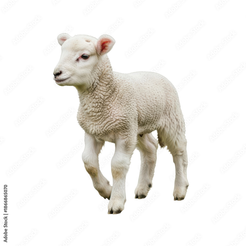 Obraz premium Cute Lamb Walking Isolated Black Background