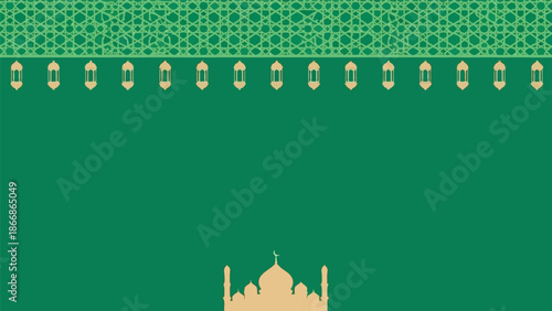 Ramadan vector background with mosque silhouette and Islamic geometric pattern