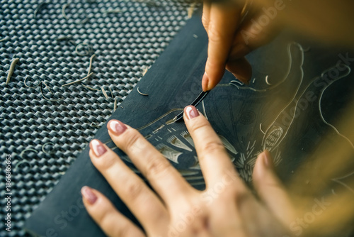 Linocut artist hand curving printmaking hobby