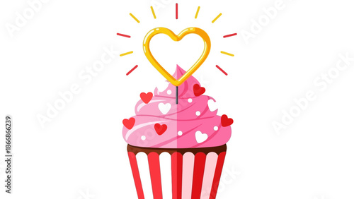 Valentine's Day Cupcake with Heart Decoration and Pink Frosting.