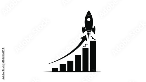 Rocket launching upwards from a growing bar graph, symbolizing business success and rapid growth.