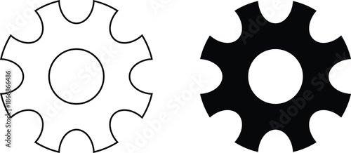 Black and white gear icons with cogwheel shapes side by side