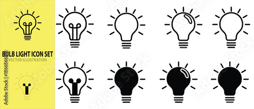 Lamp line icon set. Idea lamp icon collection. Flat style. Set of idea sign icon. Bulb icon collection vector illustration.