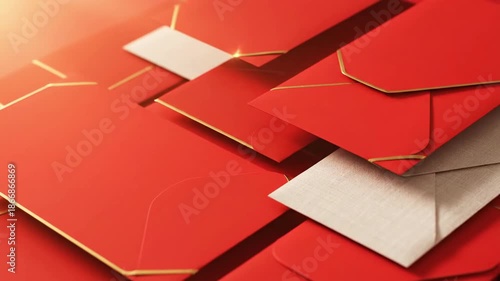 Pile of Red and Gold Envelopes for Lunar New Year Celebration