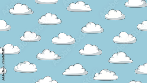 Digital illustration of white cartoon clouds on a light blue background