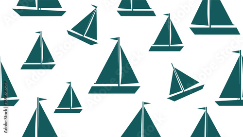 Seamless pattern of teal sailboats on a white background.
