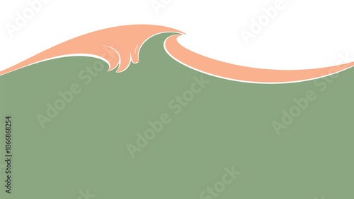 Stylized ocean wave illustration with green and peach colors.