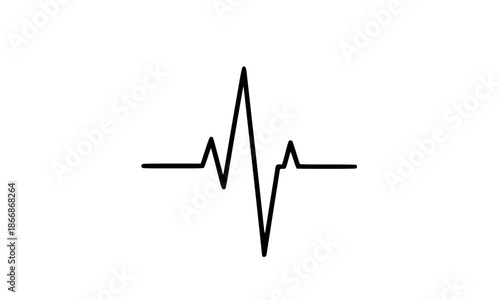 A black line graph illustration resembling a heartbeat or electrocardiogram on a white background with medical and health and wellness and pulse and ecg and vital