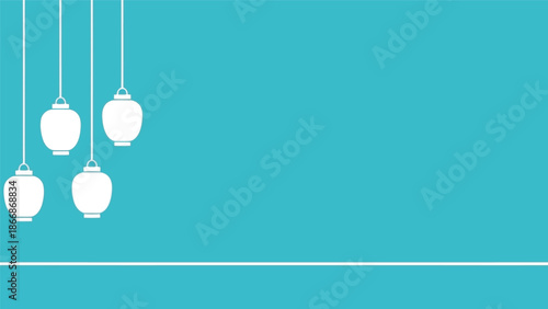 Ramadan vector background with hanging lanterns on turquoise minimalist design