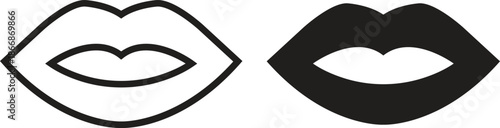 Lips mouth smile kiss icons set. Vectors graphic illustration depicting beauty makeup cosmetic salon minimalist black silhouette in flat and outline designs elements, female sexy fashion signs.