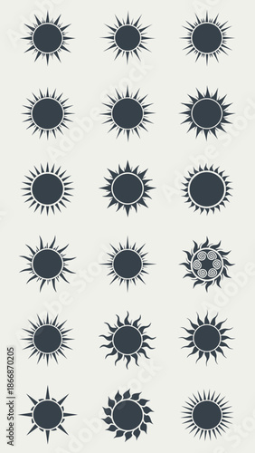 Collection of Stylized Sun Icons and Symbols