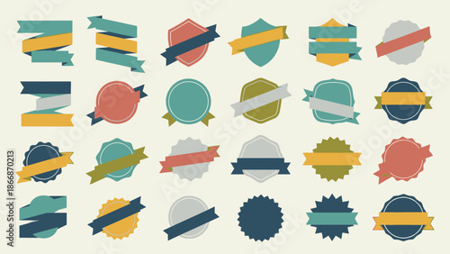 Retro Badges and Ribbons Collection: Vintage Labels, Seals, and Emblems