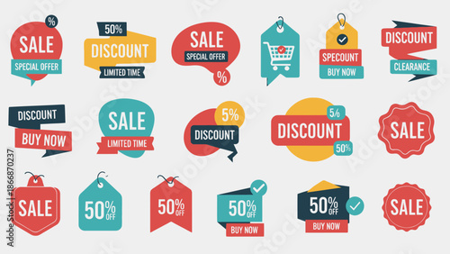 Collection of Sale and Discount Tags, Labels and Banners for Retail Marketing
