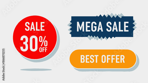 Mega Sale 30% Off Best Offer Discount Labels and Badges
