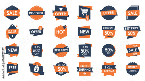 Sale Discount Offer New Hot Best Price Free Shipping Labels Icons Set