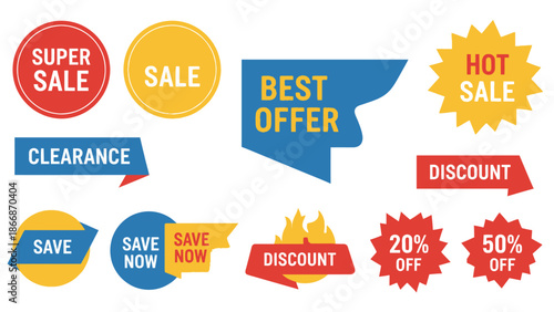 Sale and Discount Labels Set - Super Sale, Best Offer, Hot Sale, Clearance