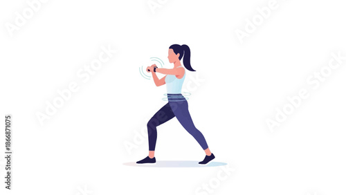 A young woman is practicing boxing in a modern gym with a determined expression and dynamic stance
