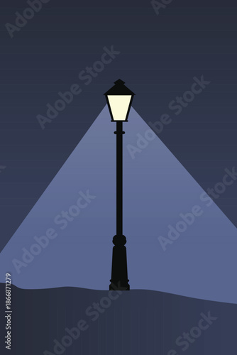 Night street lamp with cone of light