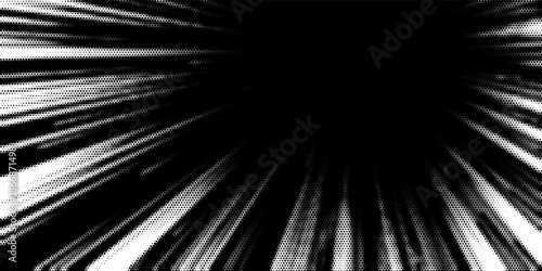 Halftone radial texture. Comic style grain background. Pop art faded textured frame. Grunge speckle effect. Dotted particles print wallpaper. Pixelated gradient backdrop