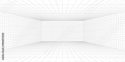 Perspective grid background 3d Vector illustration. Interior design Model projection background template. Line one point perspective